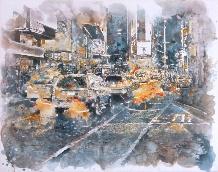 Painting titled "NYC Trafic" by Piotr Piecko, Original Artwork, Acrylic