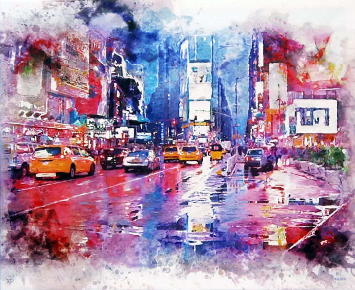 Peinture intitulée "Time Square XXL" par Piotr Piecko, Œuvre d'art originale, Acrylique