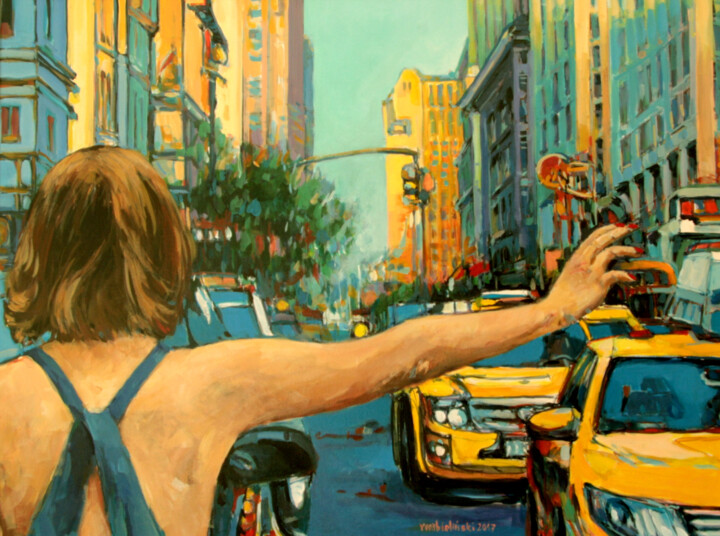 Painting titled "New York" by Piotr Rembielinski, Original Artwork, Oil