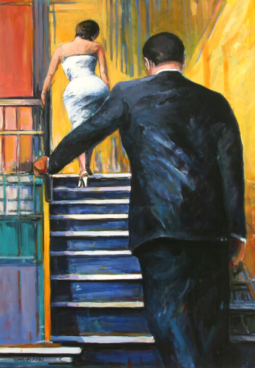 Painting titled "Couple" by Piotr Rembielinski, Original Artwork, Acrylic