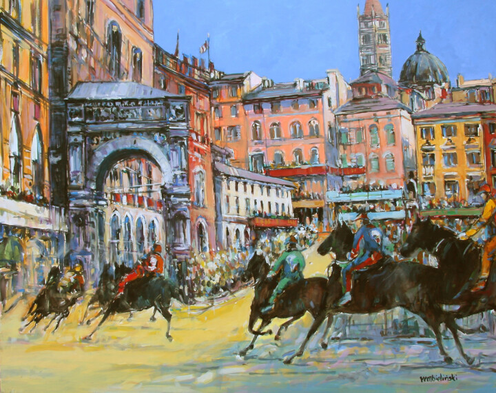 Painting titled "Palio di Siena" by Piotr Rembielinski, Original Artwork, Acrylic