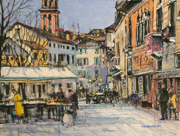 Painting titled "Venice, Campo Santa…" by Piotr Rembielinski, Original Artwork, Acrylic