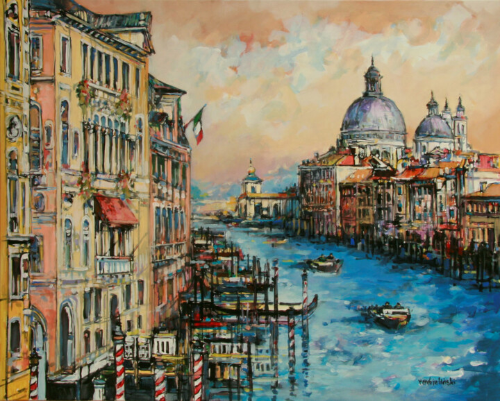Malerei mit dem Titel "Venice Canal Grande" von Piotr Rembielinski, Original-Kunstwerk, Acryl