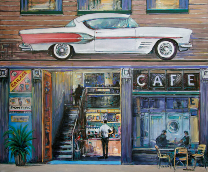 Pintura intitulada "Pontiac Cafe" por Piotr Rembielinski, Obras de arte originais, Acrílico