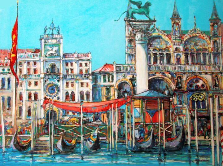 Painting titled "Piazza San Marco a…" by Piotr Rembielinski, Original Artwork, Oil