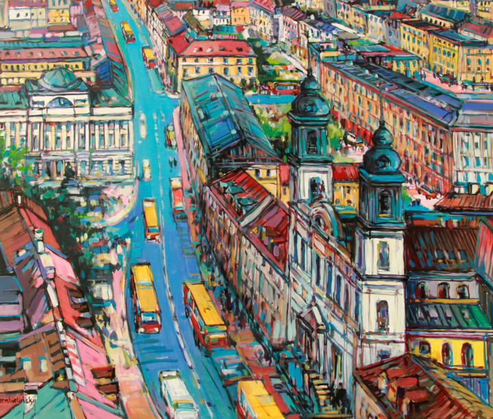 Painting titled "Warsaw The Royal Ro…" by Piotr Rembielinski, Original Artwork, Acrylic