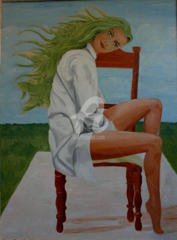 Pintura intitulada "Girl on a chair" por Piotr, Obras de arte originais