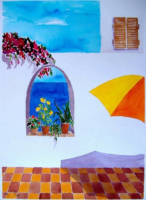 Картина под названием "patio andaluz" - Pipo Jost Nicolas, Подлинное произведение искусства, Акварель