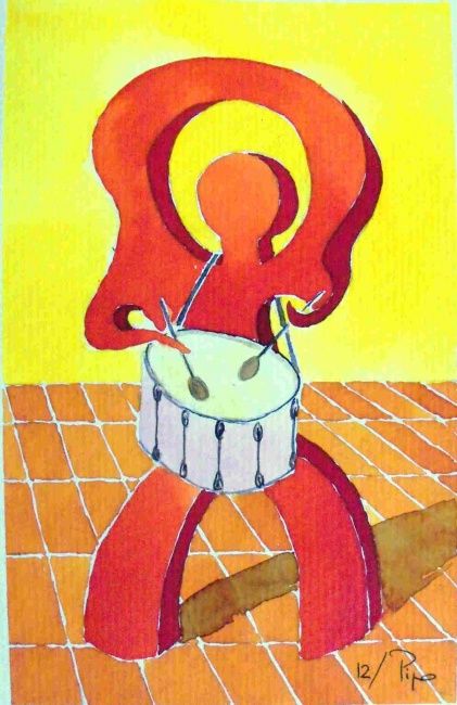 Painting titled "tocando el tambor" by Pipo Jost Nicolas, Original Artwork, Watercolor
