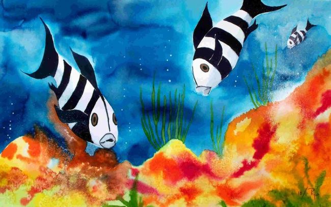 Pintura intitulada "peces en pijama" por Pipo Jost Nicolas, Obras de arte originais, Aquarela