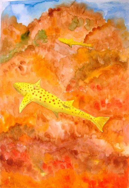 Pintura intitulada "tiburones flamenco" por Pipo Jost Nicolas, Obras de arte originais, Aquarela