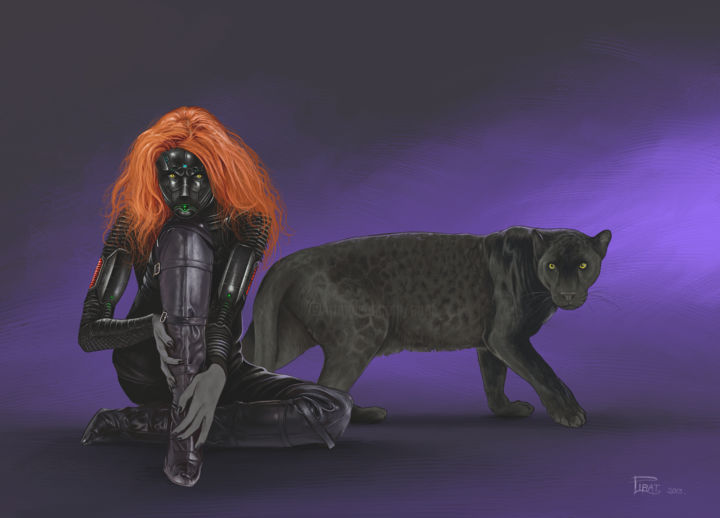 Digital Arts titled "Felines" by Sébastien Pirat, Original Artwork, Digital Painting