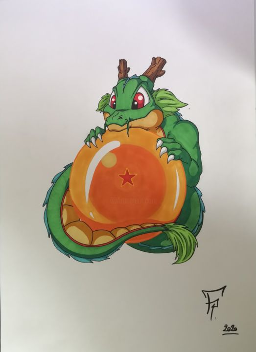 Dessin intitulée "Baby Shenron" par Frankie Pires De Sousa (FP), Œuvre d'art originale, Marqueur