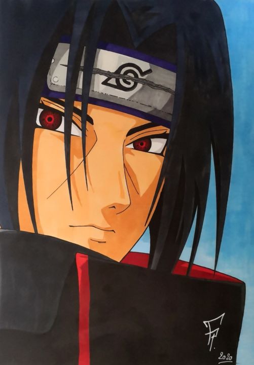 Dessin intitulée "Itachi (Naruto)" par Frankie Pires De Sousa (FP), Œuvre d'art originale, Marqueur