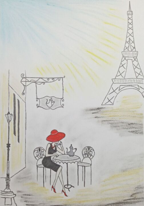 Рисунок под названием "Oh Paris" - Vladimir Martianov, Подлинное произведение искусства, Гелевая ручка