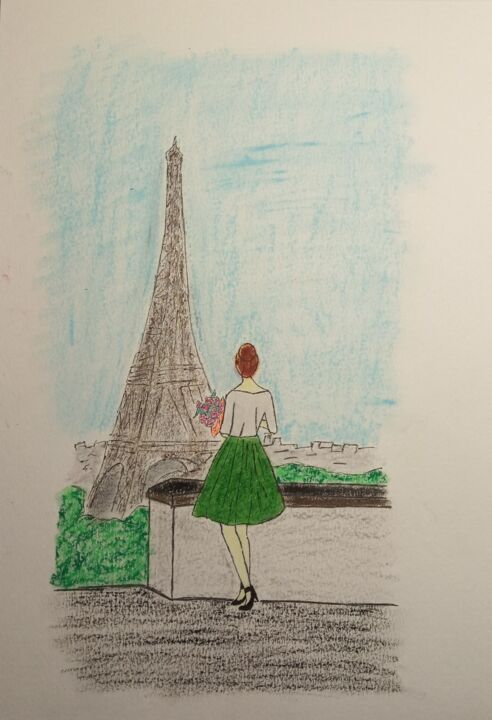 Рисунок под названием "Paris, love" - Vladimir Martianov, Подлинное произведение искусства, Гелевая ручка