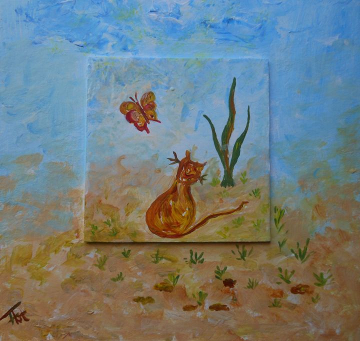 Peinture intitulée "Gribouille le Chat" par Piroska Fekete Fkt, Œuvre d'art originale, Acrylique