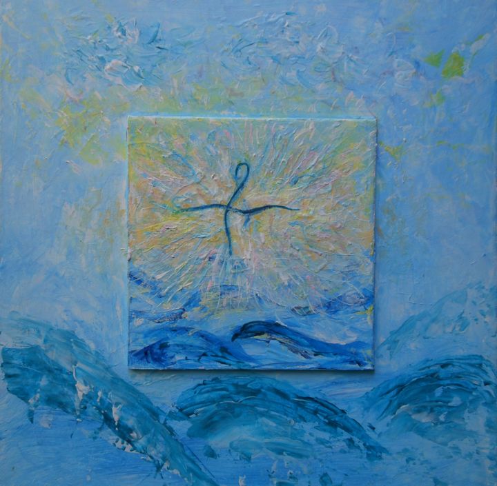 Painting titled "Wi-Ji en Bleu Ciel" by Piroska Fekete Fkt, Original Artwork, Acrylic Mounted on Cardboard