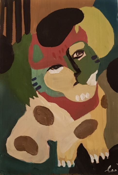 Peinture intitulée "The cat" par V, Œuvre d'art originale, Tempera