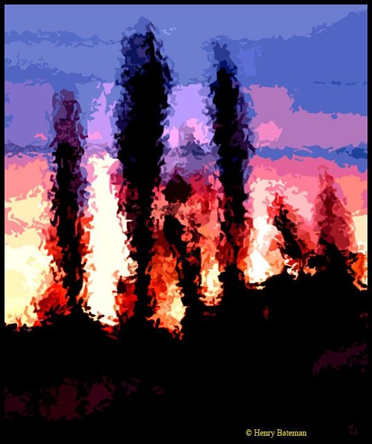 Digital Arts titled "Sunset with poplars" by Henry Bateman, Original Artwork