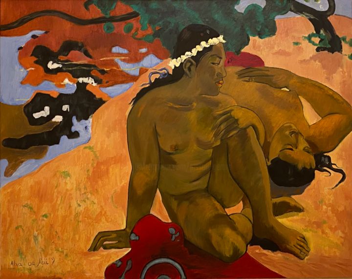 Peinture intitulée "D'après Gauguin Bai…" par Gerard Pisson, Œuvre d'art originale, Huile Monté sur Châssis en bois