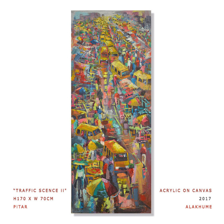 Картина под названием "Traffic Scene II" - Pitar Alakhume Signature Art Gallery, Подлинное произведение искусства, Акрил