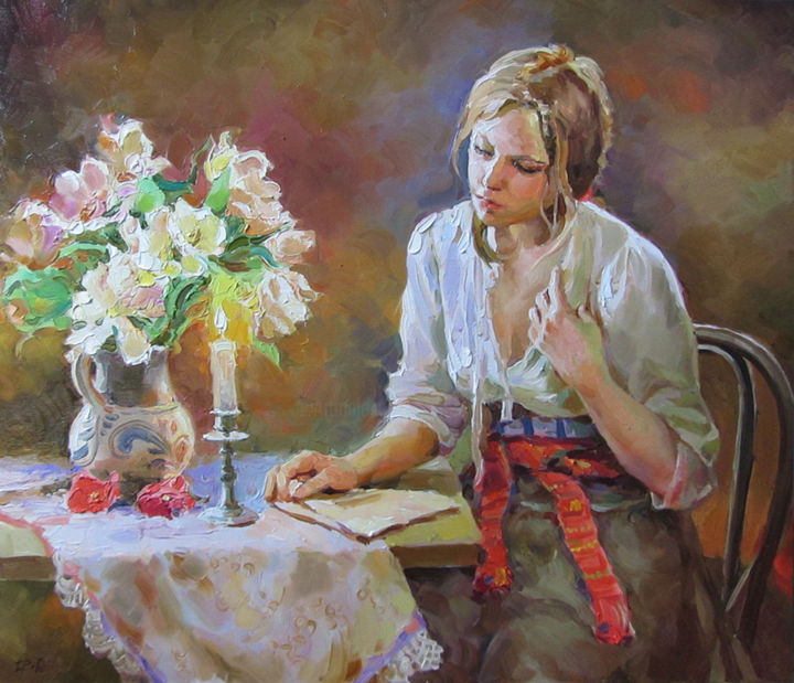 Painting titled "Near a candle" by Piter Lisenko, Original Artwork, Oil