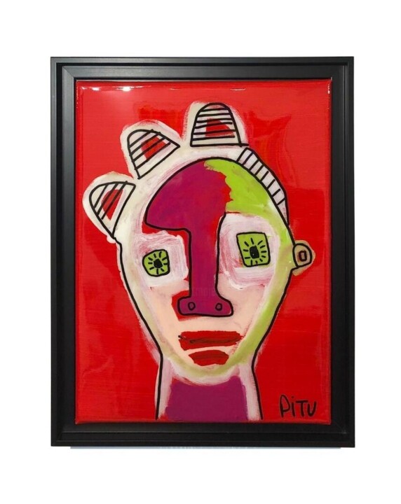 Painting titled "Tête 2" by Pitu, Original Artwork, Acrylic Mounted on Wood Stretcher frame