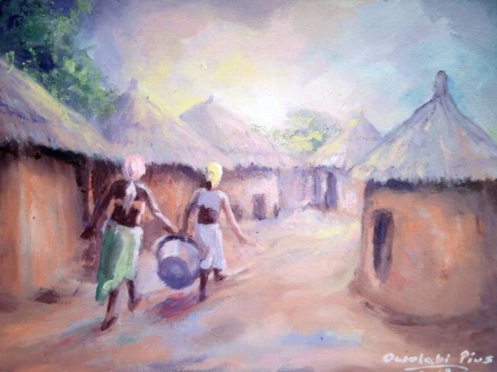 Painting titled "Neighbours" by Pius Owolabi, Original Artwork