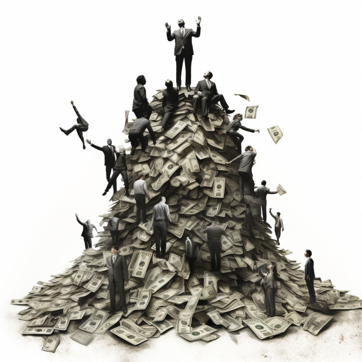 Digitale Kunst getiteld "Money Society" door Pixinxt, Origineel Kunstwerk, AI gegenereerde afbeelding