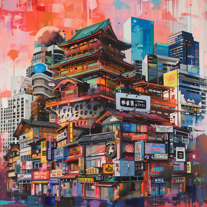 「Tokyo Building」というタイトルのデジタルアーツ Pixinxtによって, オリジナルのアートワーク, AI生成画像