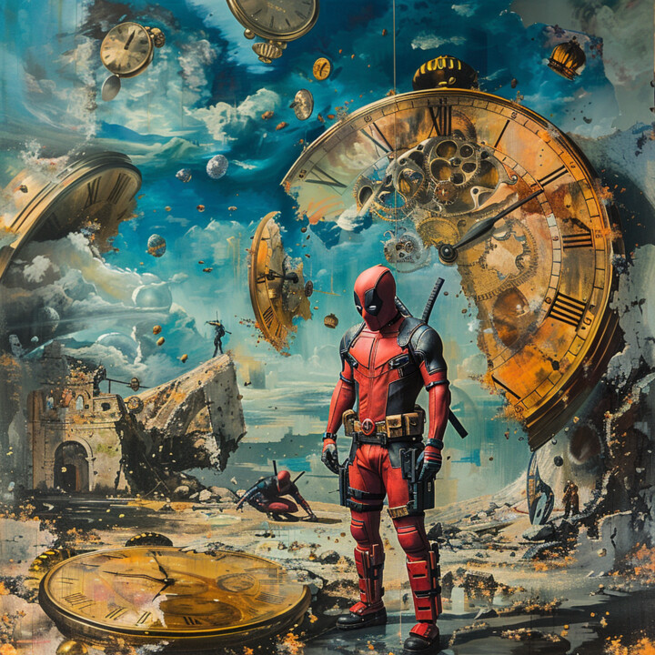 Arte digitale intitolato "Deadpool kills Dali" da Pixinxt, Opera d'arte originale, Immagine generata dall'IA
