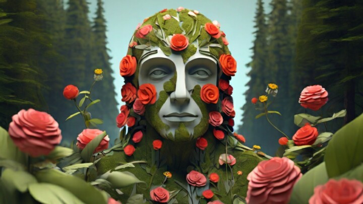 "Flower man" başlıklı Dijital Sanat Pixqix tarafından, Orijinal sanat, AI tarafından oluşturulan görüntü