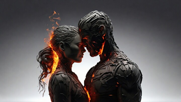 Цифровое искусство под названием "Fiery love" - Pixqix, Подлинное произведение искусства, Изображение, сгенерированное ИИ