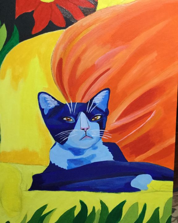 Malerei mit dem Titel "Blue cat" von Art By Piya, Original-Kunstwerk