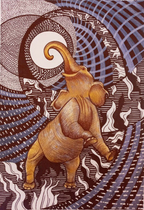 Рисунок под названием "Thai Elephant 2 mix…" - Piyawat Sangkaw, Подлинное произведение искусства, Акрил