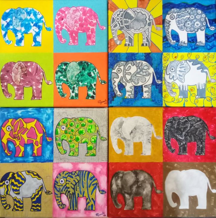"Thai Elephant 4 acr…" başlıklı Tablo Piyawat Sangkaw tarafından, Orijinal sanat, Akrilik