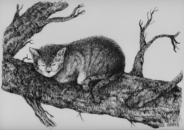 Drawing titled "nekomata" by Patrick Jannin, Original Artwork