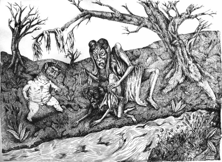 Desenho intitulada "DATSUE-BA, KENEO et…" por Patrick Jannin, Obras de arte originais, Tinta