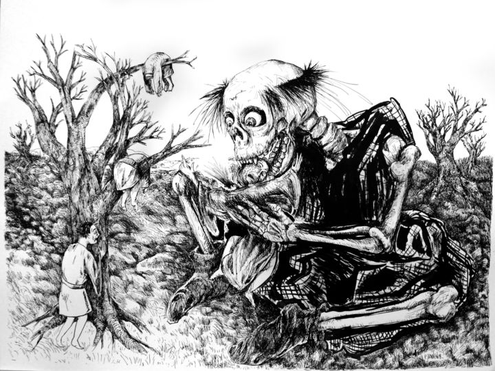 Drawing titled "GASHADOKURO" by Patrick Jannin, Original Artwork, Ink