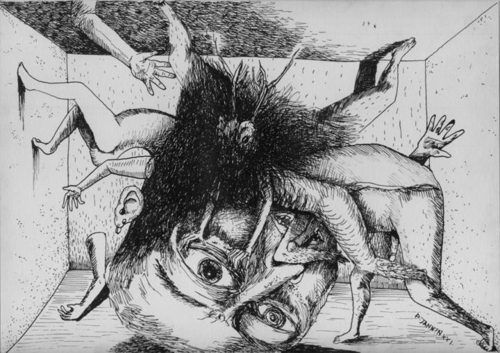 Rysunek zatytułowany „Gulliver in Wonderl…” autorstwa Patrick Jannin, Oryginalna praca, Atrament