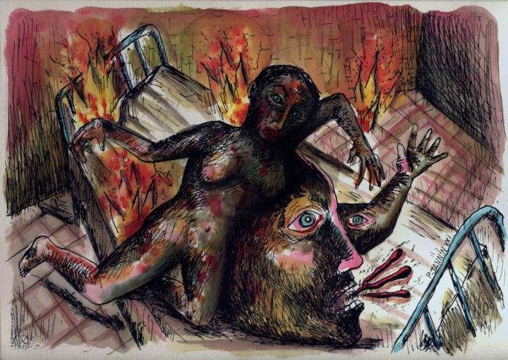 Disegno intitolato "La chair carbone" da Patrick Jannin, Opera d'arte originale, Inchiostro