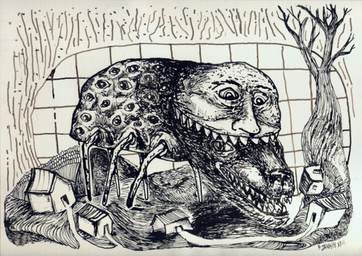 Desenho intitulada "Bête à bon dieu" por Patrick Jannin, Obras de arte originais, Tinta