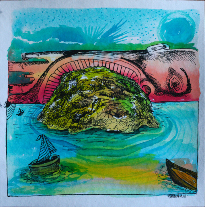 Dessin intitulée "(une île) - Canniba…" par Patrick Jannin, Œuvre d'art originale, Encre