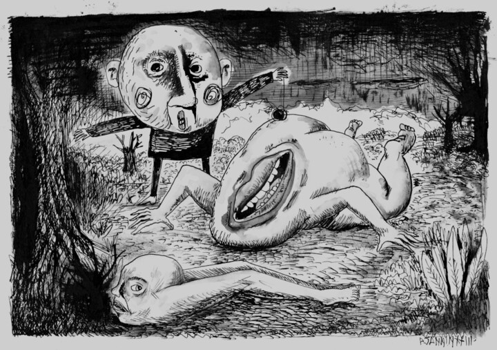 Zeichnungen mit dem Titel "Yoyo, ou Le Crépusc…" von Patrick Jannin, Original-Kunstwerk, Tinte