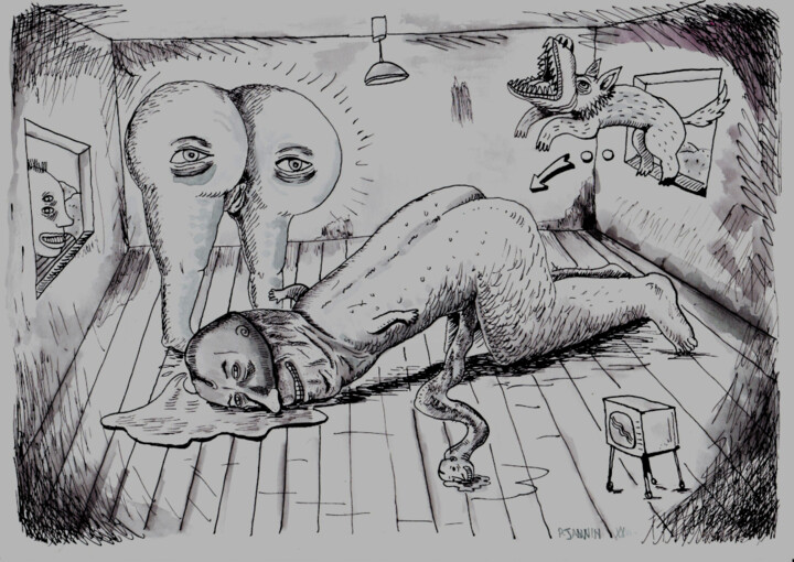 Рисунок под названием "Doggy style" - Patrick Jannin, Подлинное произведение искусства, Чернила