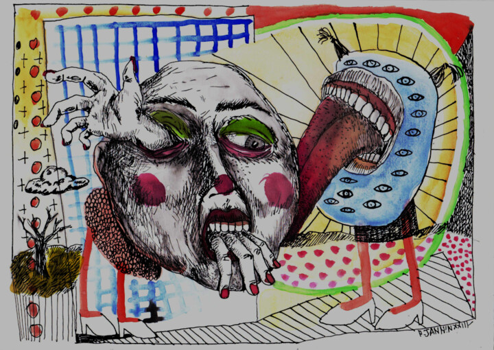 "Le clown et l'écuyè…" başlıklı Resim Patrick Jannin tarafından, Orijinal sanat, Mürekkep
