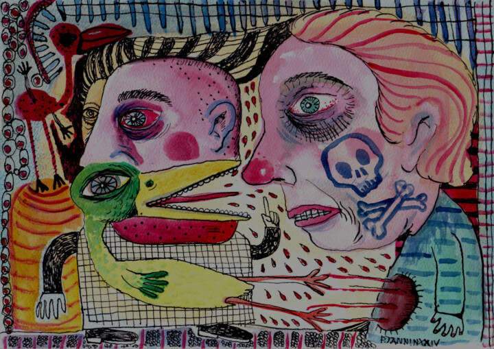 Desenho intitulada "La mauvaise augure 2" por Patrick Jannin, Obras de arte originais, Tinta