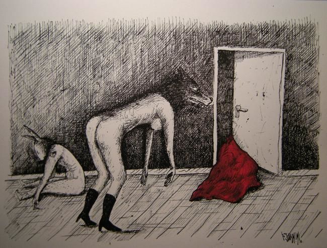 Dessin intitulée "La Couverture Rouge…" par Patrick Jannin, Œuvre d'art originale, Autre