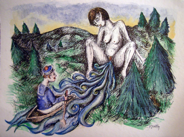 Dessin intitulée "La Fable de La Femm…" par Patrick Jannin, Œuvre d'art originale, Autre